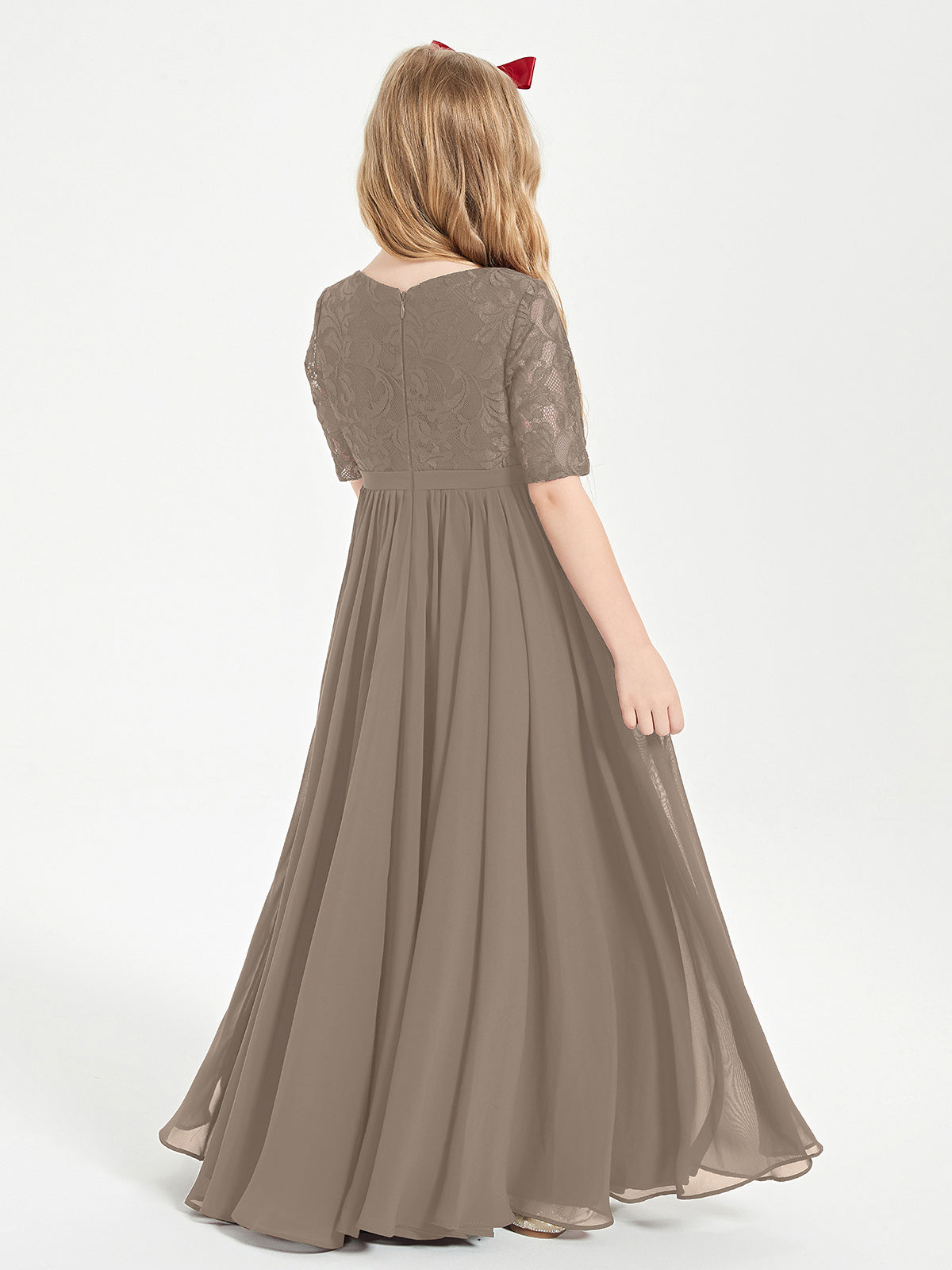 Lace Top Half Sleeved Junior Bridesmaids Dresses Taupe